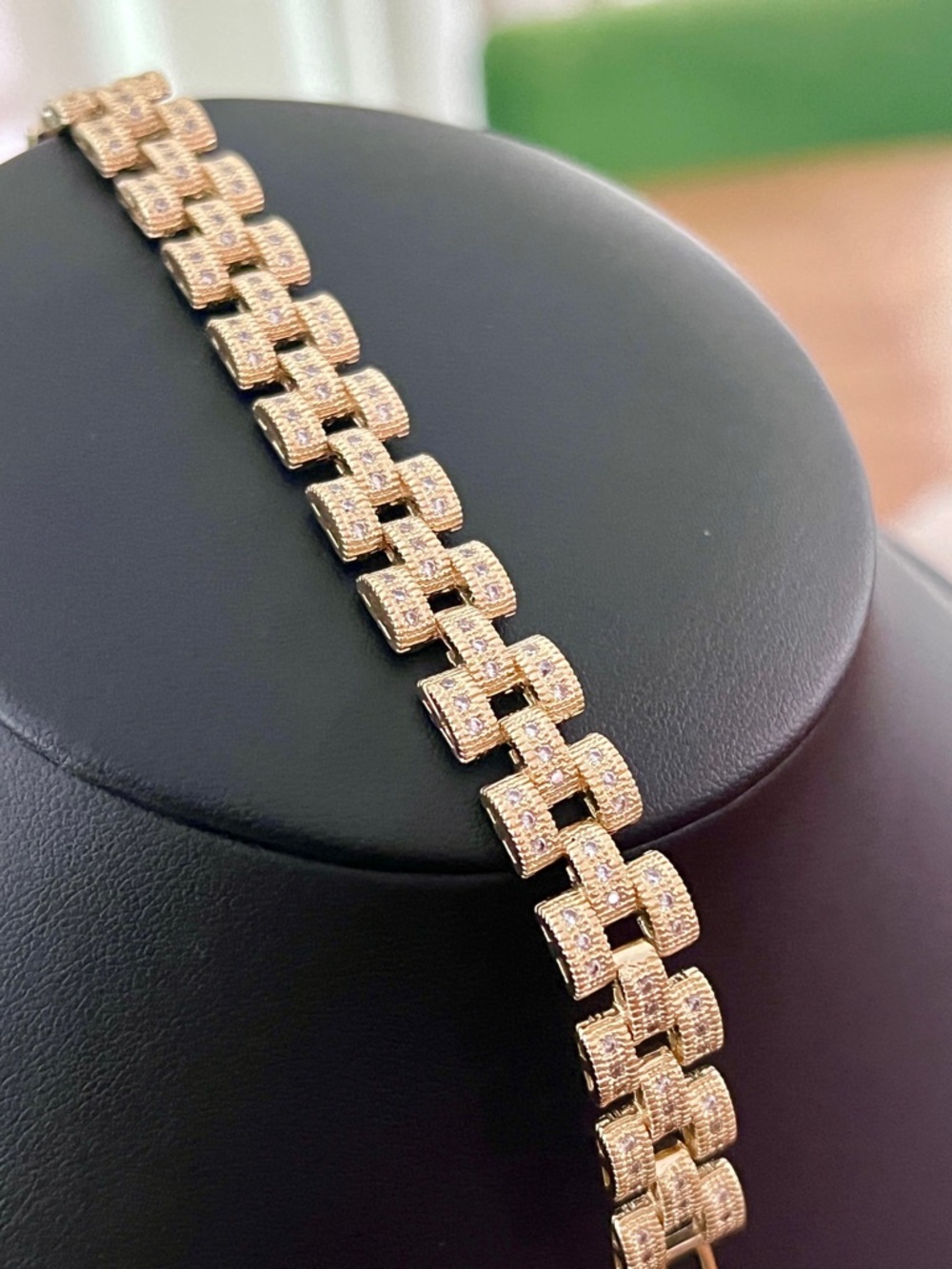 Gold Watchband Style Bracelet with Pave CZ Accents-Men and Women - Picture 5 of 9